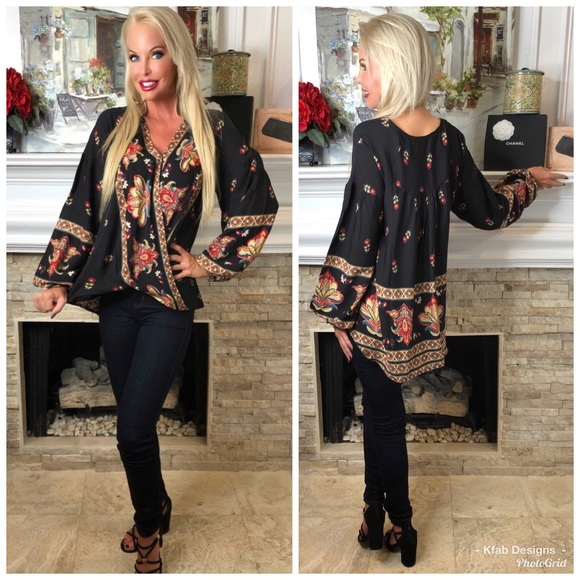 LAST 1! ❤️Surplice Tribal Border Printed Hi Lo Top - Picture 4 of 9